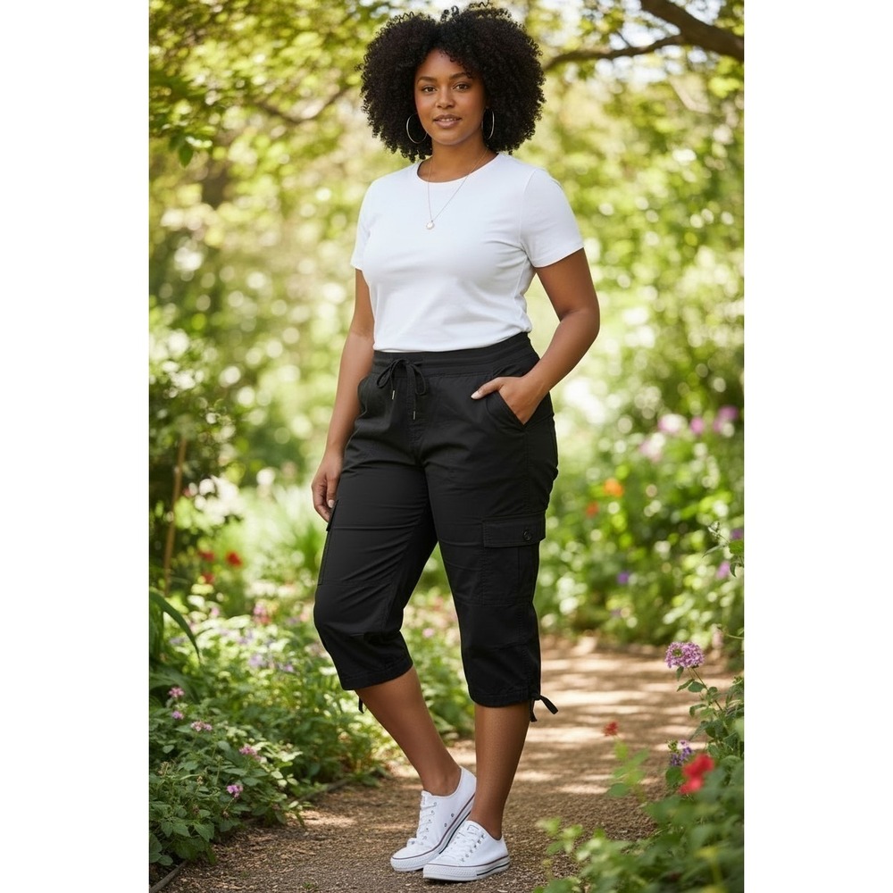 Black Stretch Activewear Sport Capris By Style & Co, Elastic Waist Sz 2X